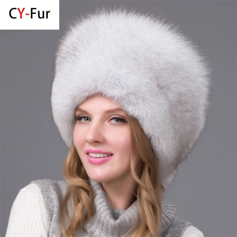 2024 100% natural Fox Fur Hat Women Cap Thick Fur Cap Winter Warm Hat Female Fashion For Women Hat With Earmuffs Hat 240910