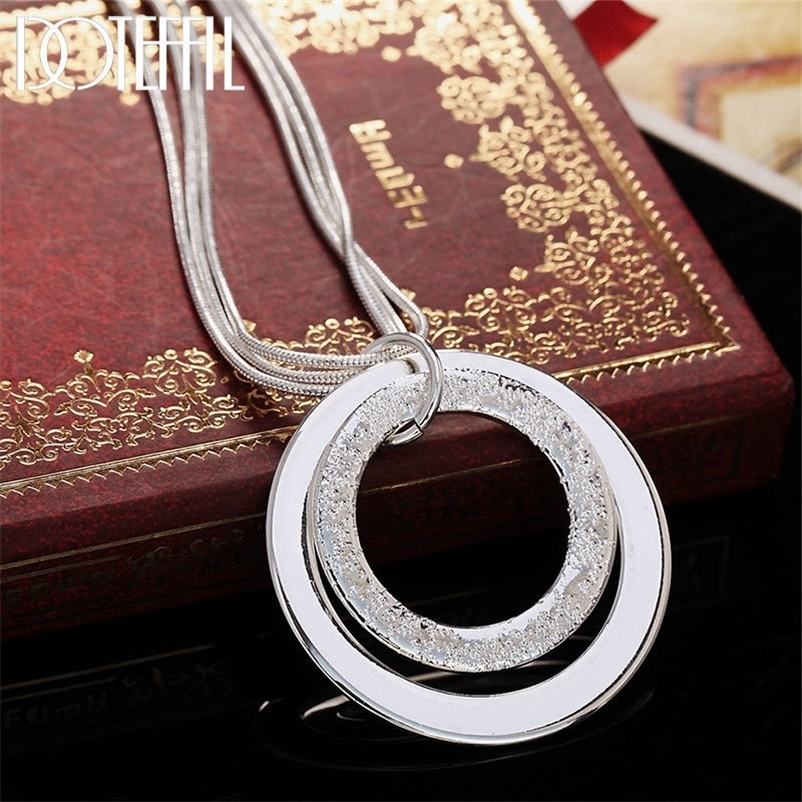 Strands Strings DOTEFFIL 925 Sterling Silver 18 Inch Snake Chain O Shaped Frosted Pendant Necklace For Women Fashion Wedding Party Charm Jewelry 230