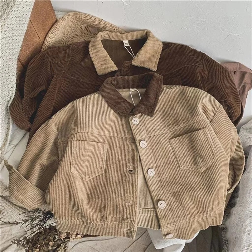 Baby Clothing Simple Retro Korean Style Corduroy Lapel Coat Baby Boys and Girls Loose Jacket Autumn Fashionable Kids Jacket 241223