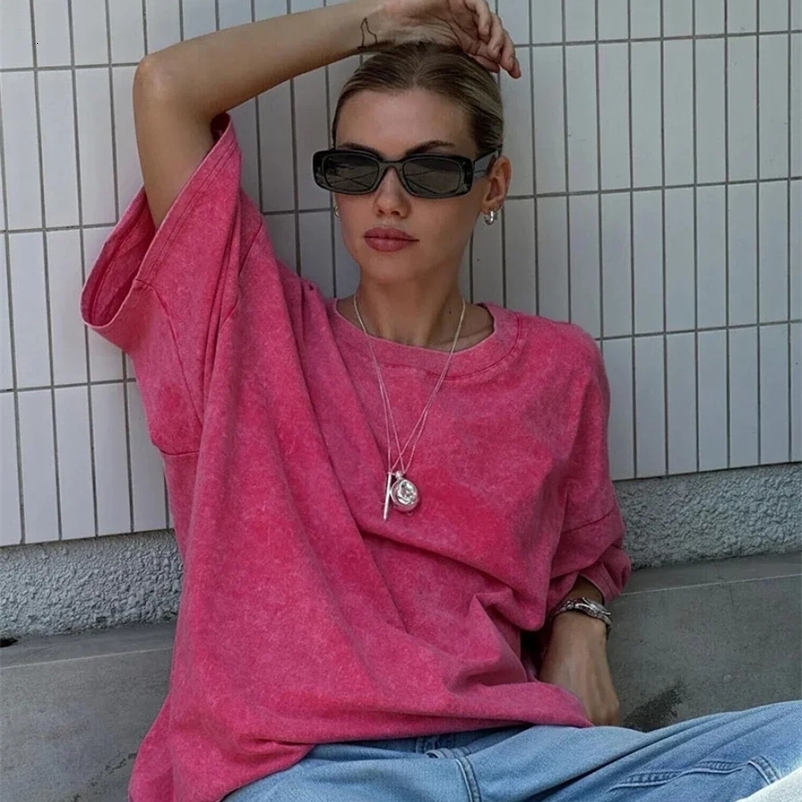 Bornladies 100% Cotton Retro T-shirt Men Women Vintage Short-sleeve Wax printing T Shirts Solid Color Hip Hop Loose Tees250411bj