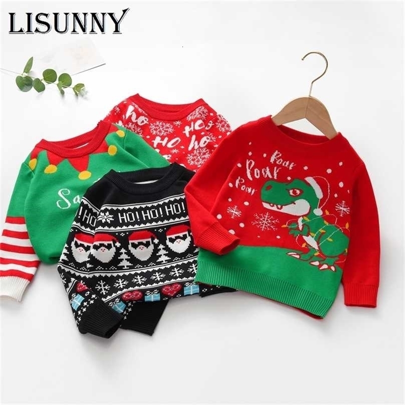 Autumn Winter Kids Christmas Snowflake Sweater Girls Coat Children Clothing Baby Cotton Thick Wool Top Boys Pullover 211104