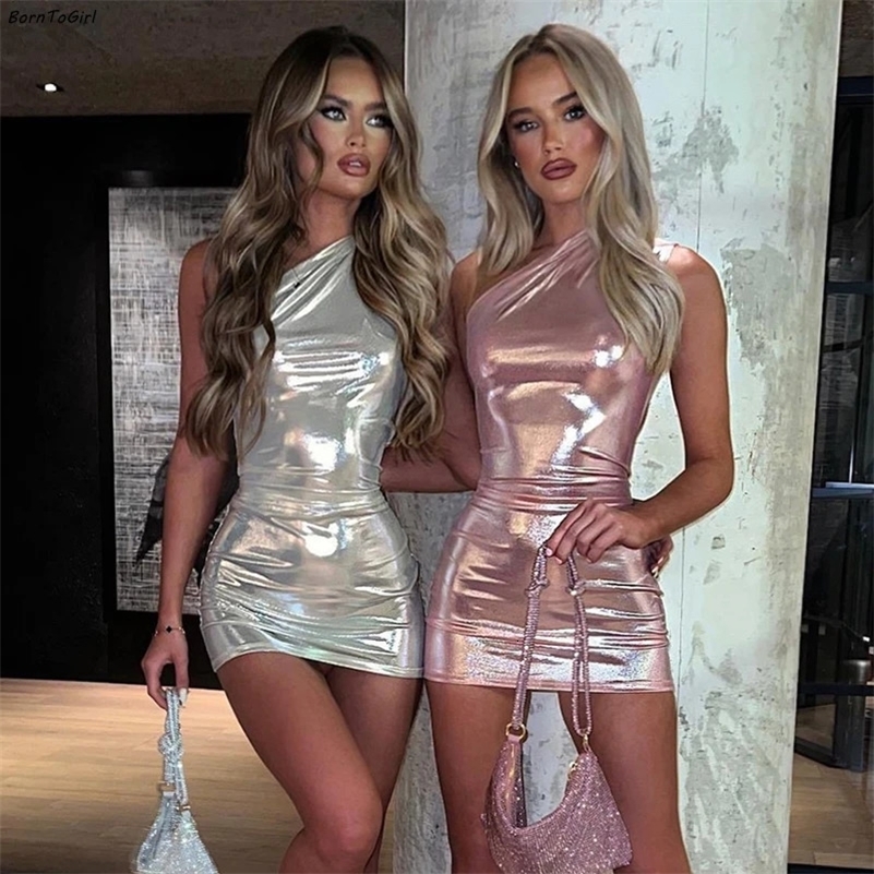 Sexy One Shoulder Bodycon Dresses For Women Solid Irregular Skinny Mini Dress Female Party Nightclub Buttocks Short Gown vestido 250107
