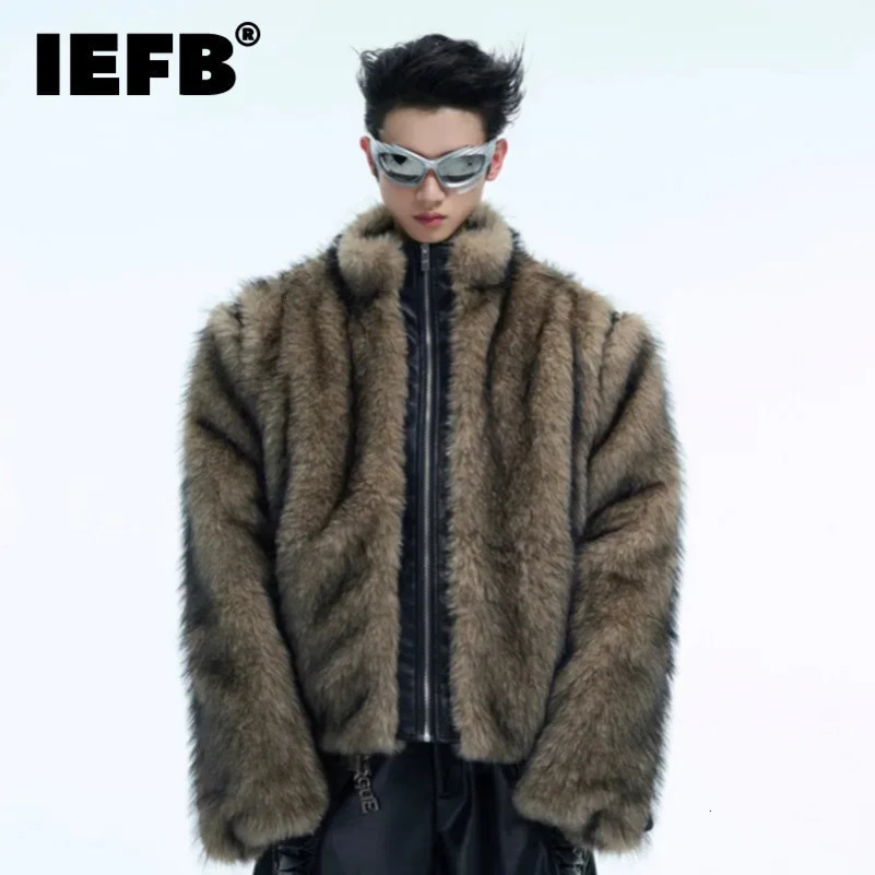 IEFB Winter Mens Clip Cleki Mink PU Leather Patch Work Thick Coat Short Loose Zipper Mens Top 24E5180 241113