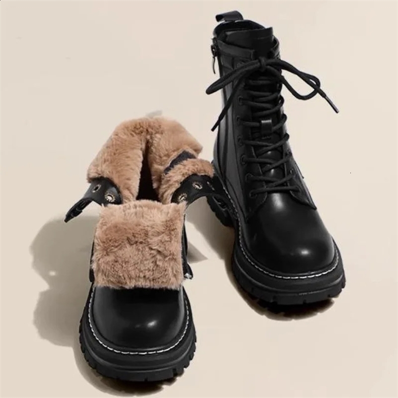 Womens Boots Black Brown Fur Ankle Boots Womens Autumn Winter Apron Cotton Shoes Warm Thick Bottom Snow Shorts 241203wwbj