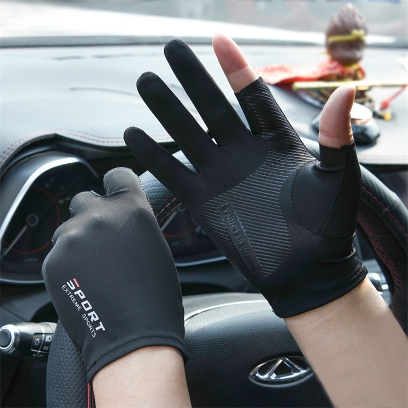 Five Fingers Gloves Ice Silk Half-finger Cycling Gloves for Men and Women Outdoor Sports Fitness Driving Fishing High-elastic Comfortable Sunscreen