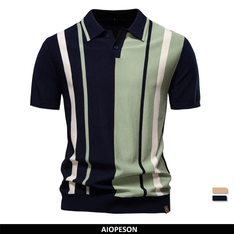 AIOPESON mens striped mesh polo shirt made of high-quality breathable fabric fashionable and casual mens polo shirt 250327