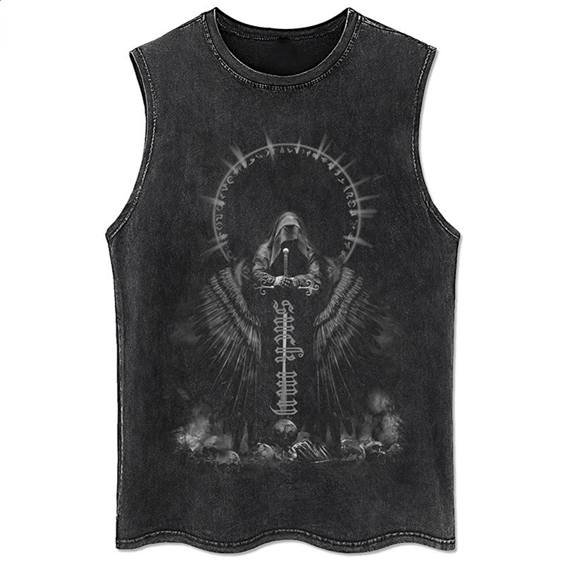 Y2K Tanks Tops for Men Women 100% Cotton Vintage Black Mens Clothing Hip Hop Punk Rock Sleeveless Tshirts Gothic Vests250214bj