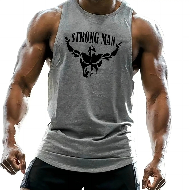 Mens sleeveless breathable fashionable casual outdoor fitness comfortable quick drying vest T-shirt printed solid color top 250428
