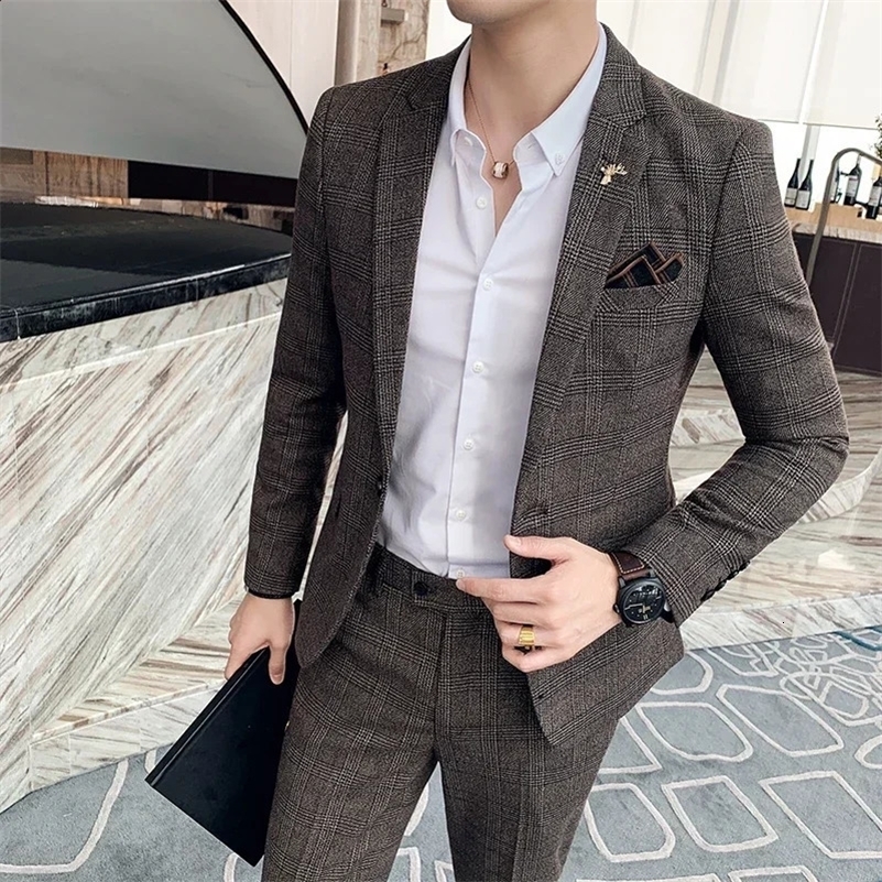 Blazer Pants High-end Formal Business Plaid Mens Suit Groom Wedding Dress Solid Color Stage Performance Tuxedo S-7XL 250327