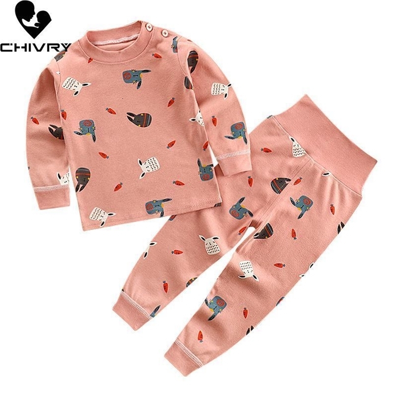 Enfants garçons filles pyjama ensembles dessin animé imprimé à manches longues col rond t-shirt hauts avec pantalon enfant en bas âge bébé automn
