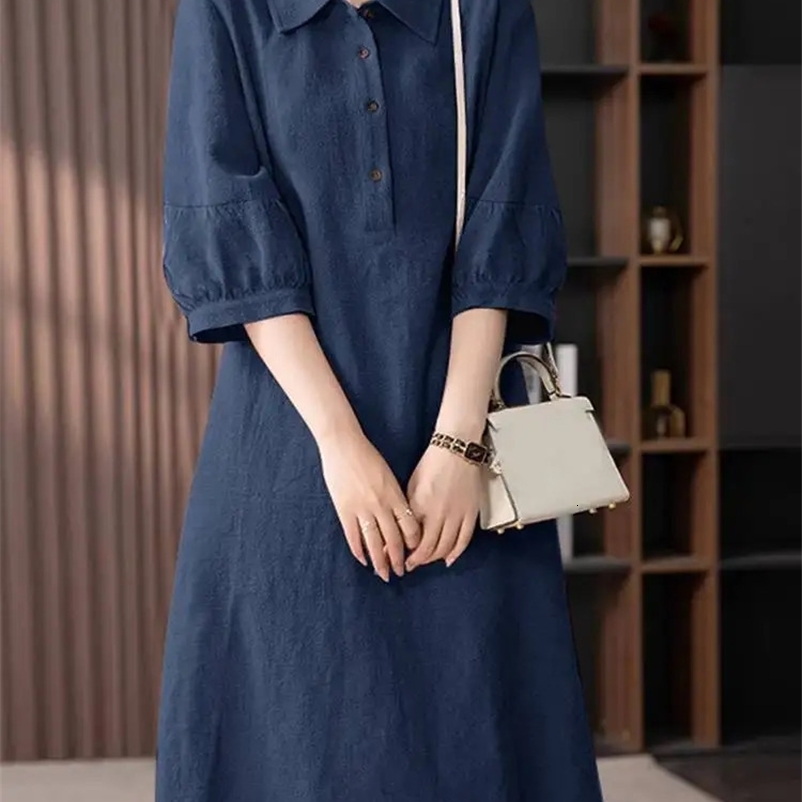 ZANZEA Women Cotton Shirt Dress 2024 Summer Lapel Neck Dresses Korean Office 3/4 Sleeve Midi Vestidos Elegant Solid Buttons Robe250514bj
