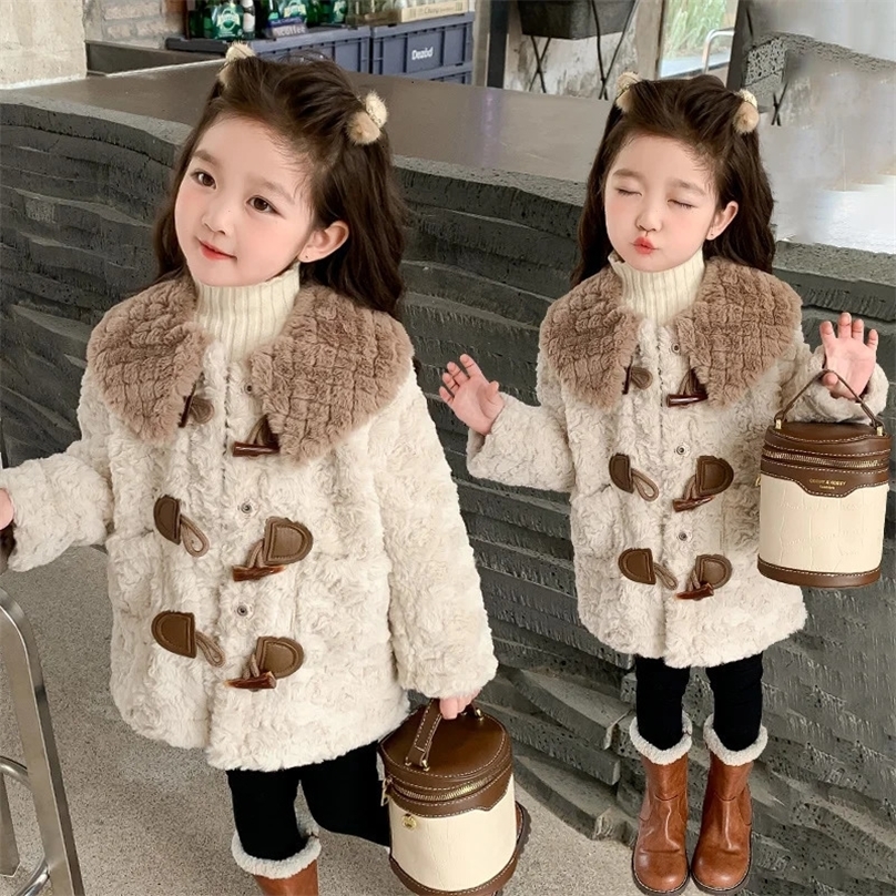 Coat 2 10 Year Baby Girls Jacket Autumn Winter Warm Faux Fur For Christmas Princess Outwear Fashion Children Clothing 231218
