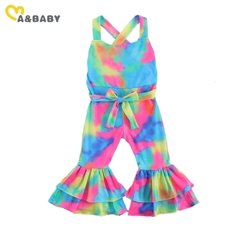 Ma&Baby 1-6Y Fashion Tie Dye Girls Jumpsuit Toddler Kid Sleeveless Ruffles Flare Romper Summer Children Costumes Clothing 211101