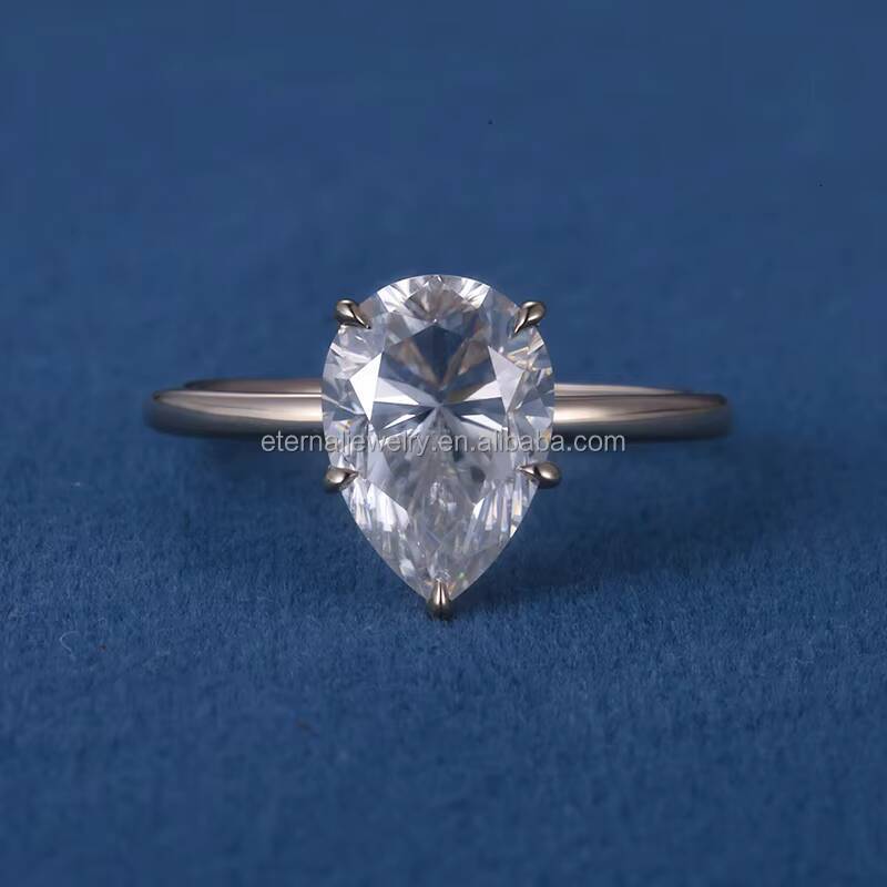 Women S925 Silver 9K 10K 14K 18K Solid Gold 1ct 2ct D VVS Pear Cut Moissanite IGI Lab Grown Diamond Engagement Solitaire Ring
