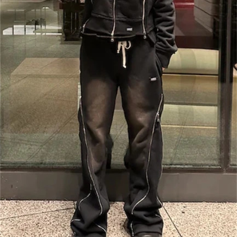 Y2K American Loose Retro Zipper Decorative Sports Pants Suitable for Men and Women Harajuku Hip Hop bet Street Clothing Slow Running Trousers240810b