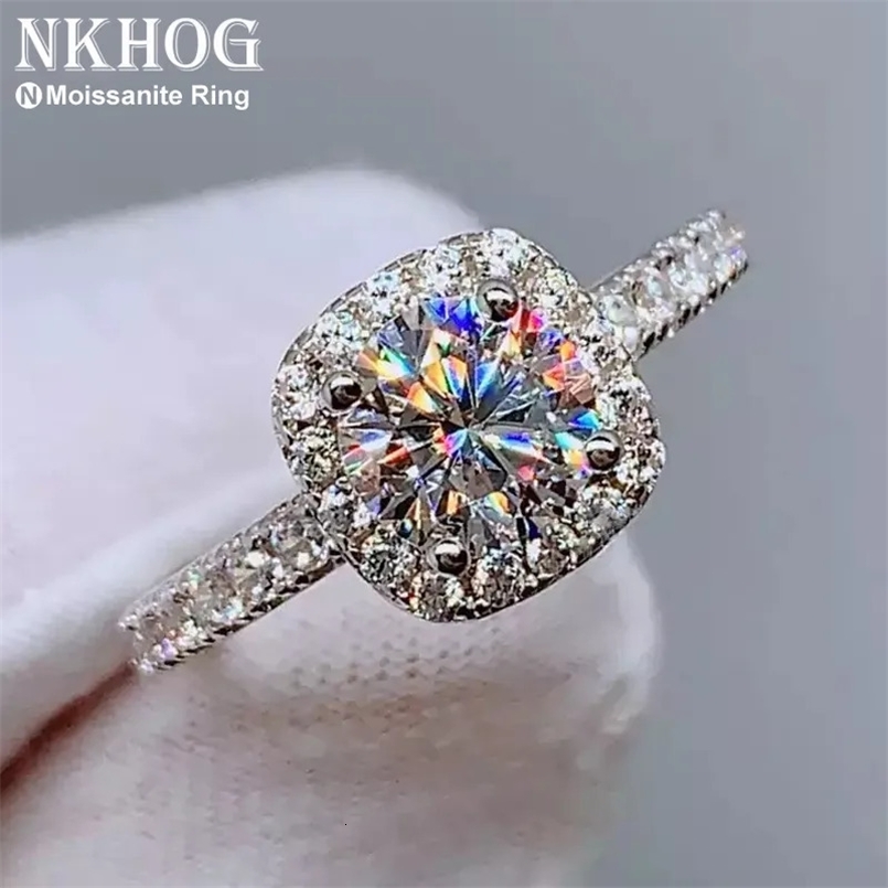 Wedding Rings Real 925 Sterling Silver Ring For Women Square Round 1CT 2CT 3CT Brilliant Diamond Finger Band Wedding Jewelry Gift 231202
