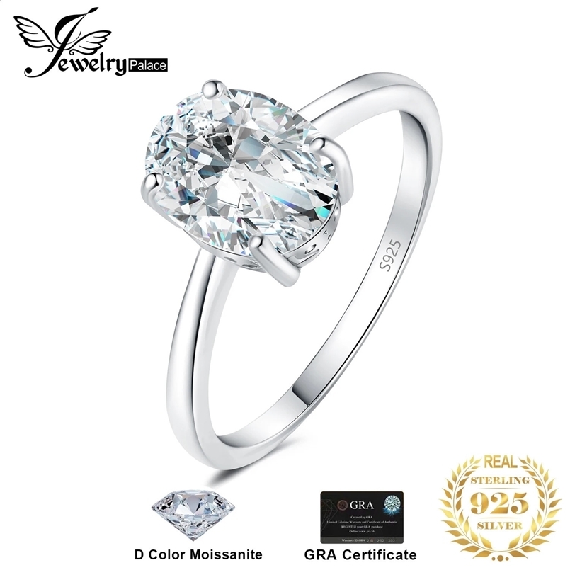 JewelryPalace D Color 1ct 2ct Oval S925 Sterling Silver Solitaire Wedding Ring for Woman Yellow Rose Gold Plated 250327