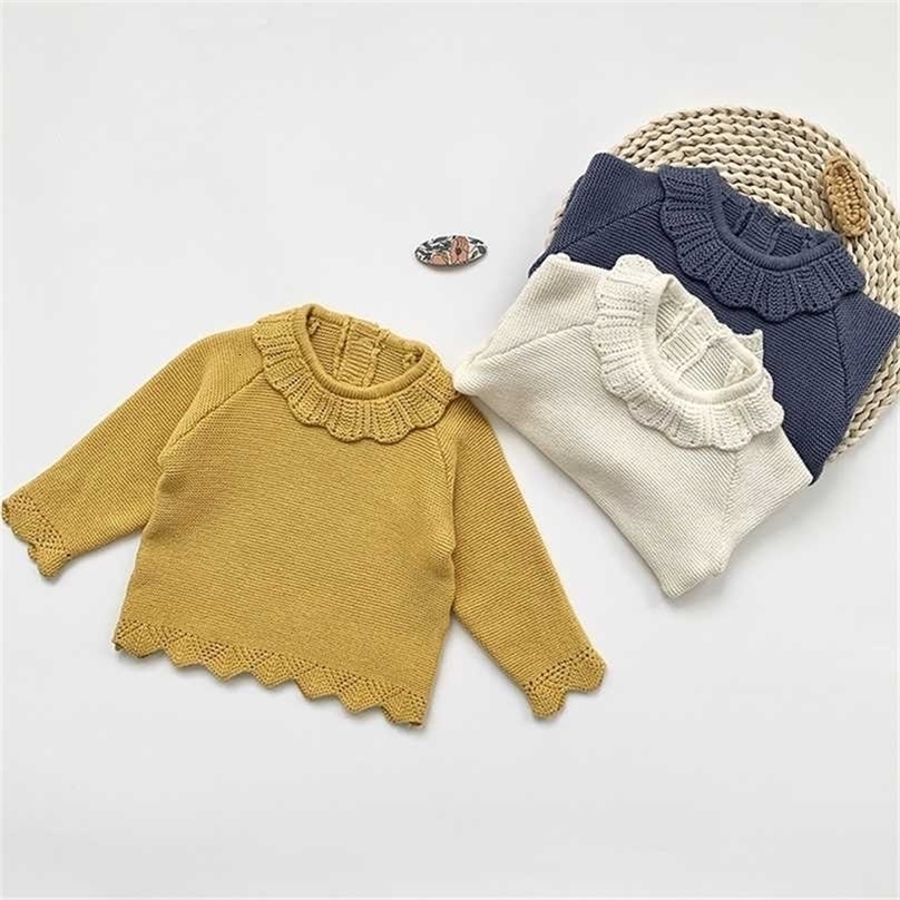 Autumn Winter Baby Girls Solid Color Long Sleeves Knitting Clothes Fashion Casual Pullover Tops Kids Sweaters 211104