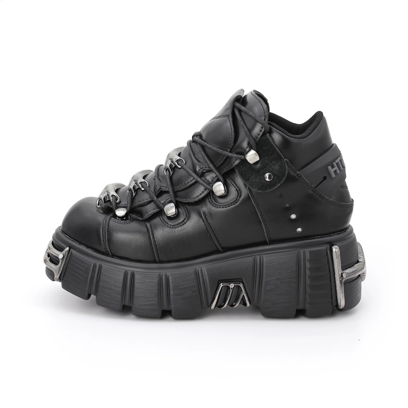 2024 Punk Style Womens Shoes Lace Heel Height 6CM Platform Shoes Womens Gothic Ankle Rock Boots Metal Decorative Womens Sports Shoes 240926bj