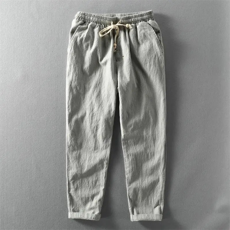 Men Clothing Summer Harajuku Breathable Loose Cotton Linen Pants Y2K Trend Youth Casual Streetwear Solid Drawstring Trousers 240708