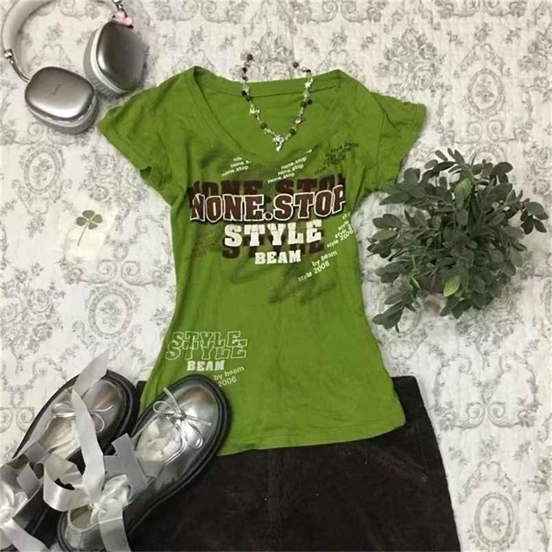 Y2k Summer T Shirts Women Crop Top Vintage Clothes 90s Harajuku Short Sleeve Sexy Slim Letter Emo Girl Punk Tees Shirt Goth Tops 250411