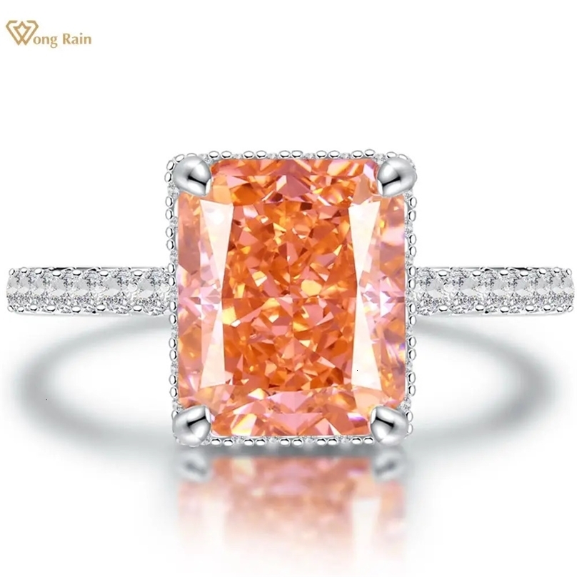 Wong Rain 925 Sterling Silver Created Padparadscha Gemstone Birthstone Wedding Engagement Ring Fine Jewelry Wholesale 240109