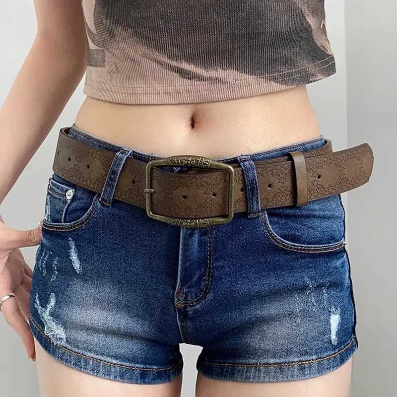 1pc Brown Floral Embossed Belt Vintage American Y2K Style DistredDenim Accory Casual Ethnic Artisan Leather Belts For W W250923