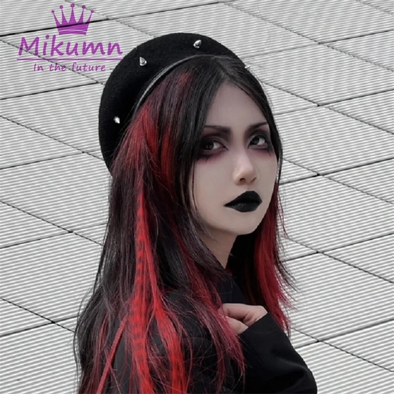 Berets Harajuku Y2K Gothic Women Berets Hat Punk Rock Rivet Black Vintage Woolen Beret Caps Fashion Streetwear 231018