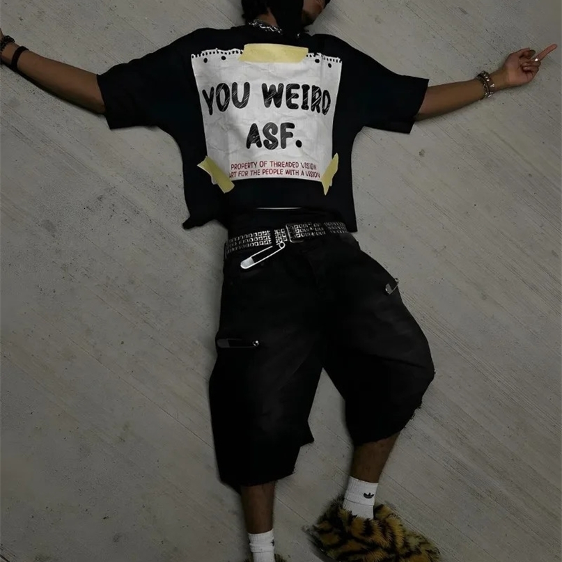 Y2k Rock Hip-hop Fashion T-shirt American Street Harajuku Retro Letter Printing Oversized Short-sleeved Tops Men Women Clothing 241210