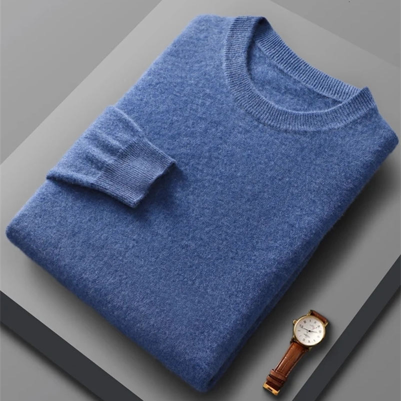 Spring Autumn 100% Pure Merino Wool Pullover Sweater Men O-neck Long-sleeve Cashmere Knitwear Female Clothing Grace 240729
