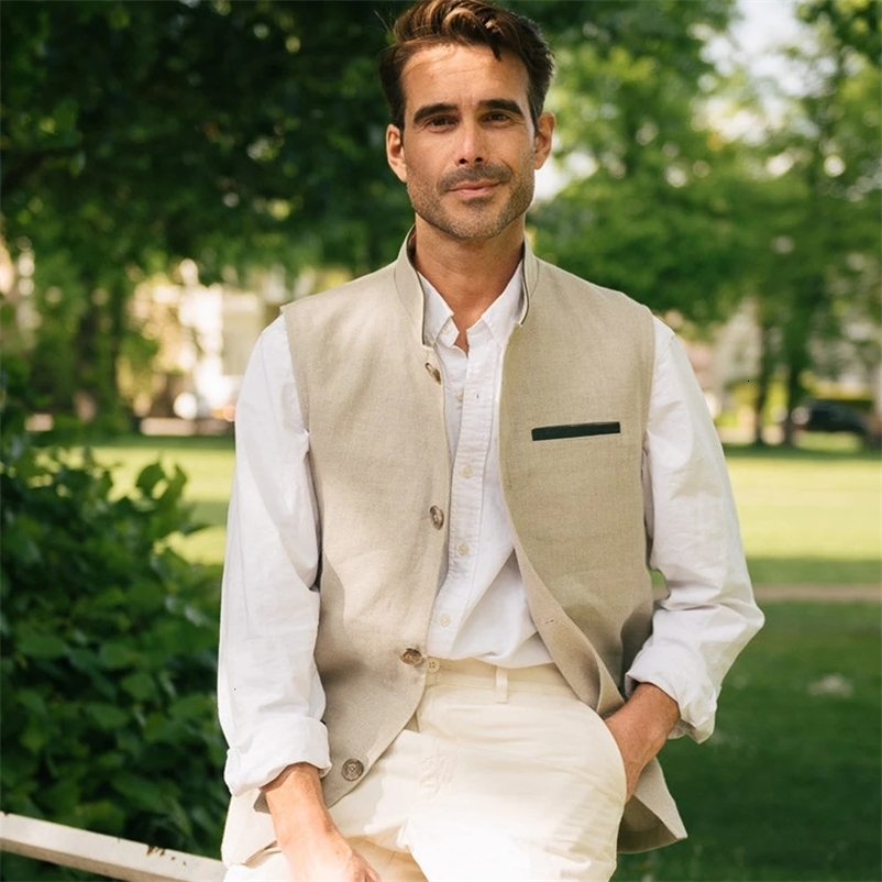 Loose Elegant Man Vest Business Male Clothes Casual Single Breasted Summer Sleeveless Jacket Linen Suits Blazer Mens Clothing 240615