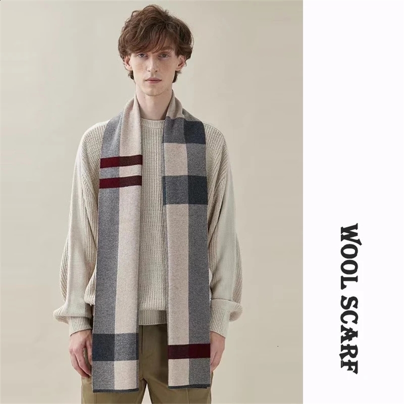 High quality mens scarves autumn plain knitted wool mufflers business classics thick shawls Christmas gifts 240911