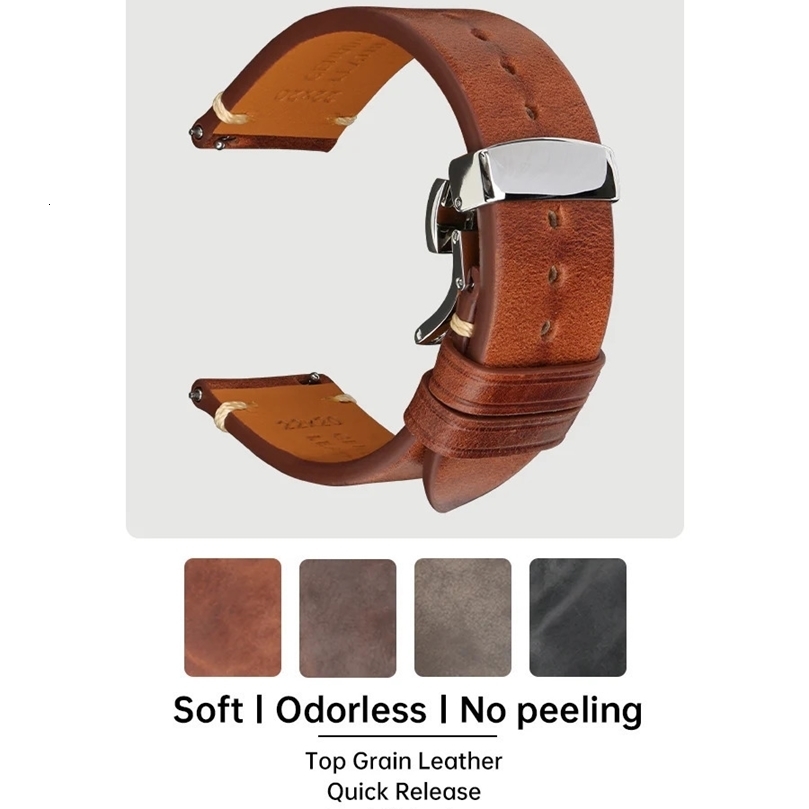 MAIKES handmade watch with butterfly buckle vegetable tanned cowhide made in Italy quick release bracelet strap 240911