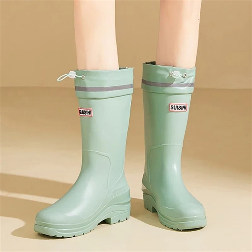Fashionable Korean Style Womens Rain Boots Mid-high Sock Length Wool Lined Warm Versatile Waterproof Leather Outdoor Shoes 250213