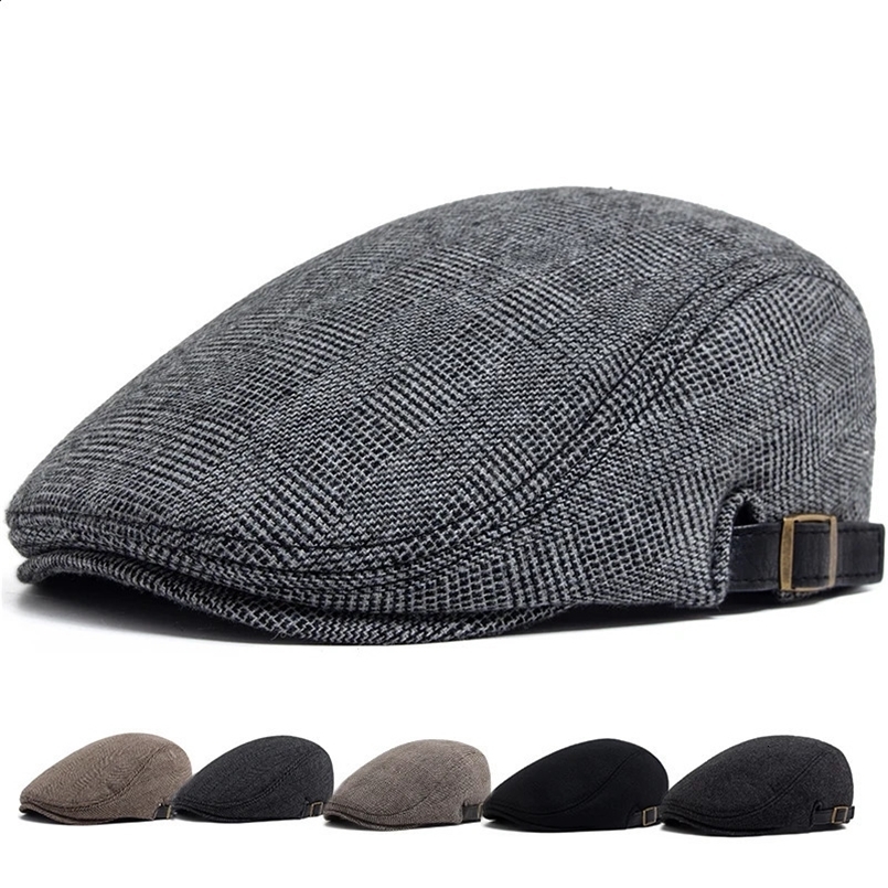 Wool Vintage Beret Men Winter Plus Velvet Warm Flat Hat Casual Berets Retro Fashion sboy Cap Mens Double Breasted Adjustable 241226