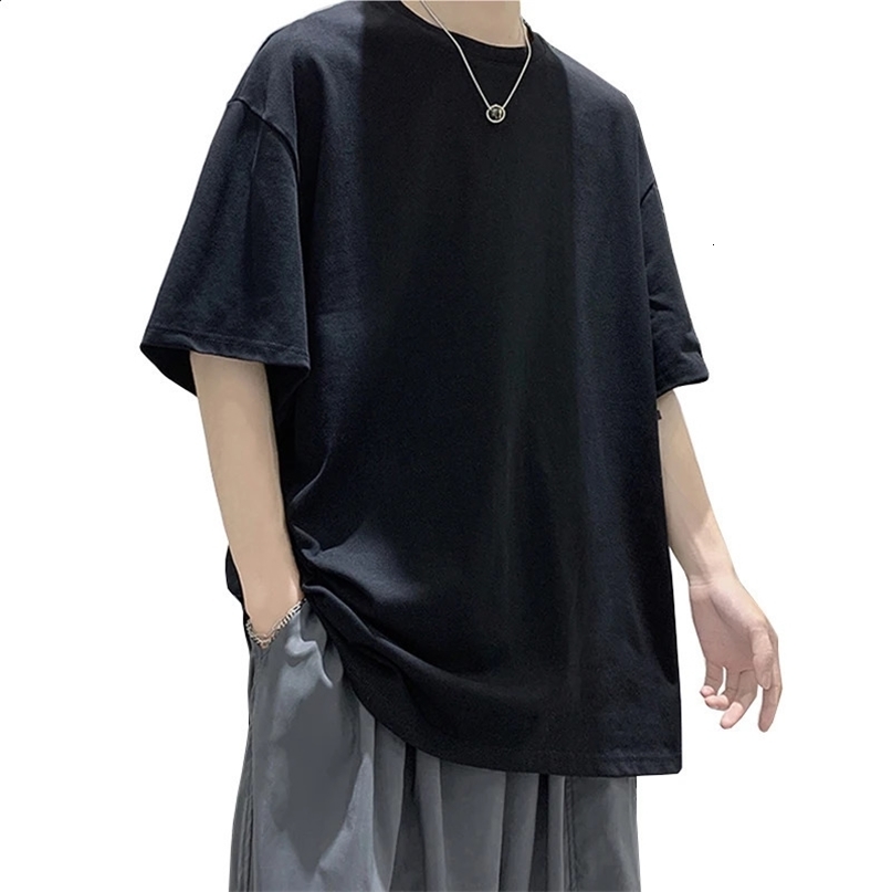 Oversized Summer Short Sleeve Mens T Shirt Fashion Solid Loose O-Neck T Shirts Mens Cotton Hip Hop Streetwear Top Tees 5XL 250319