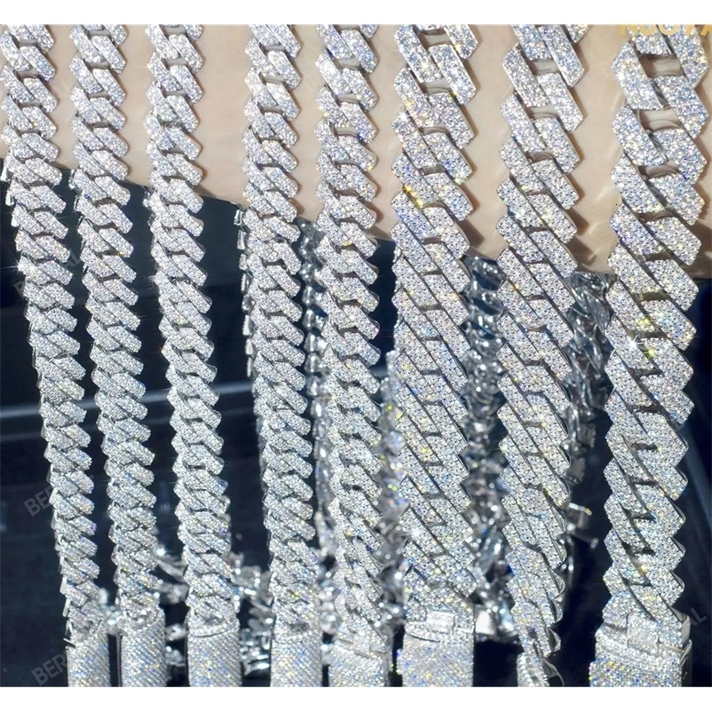 Iced Out 10-20mm Mens Miami Cuban Link Necklace Hip Hop CZ Cubic Zirconia Bling Prong Cuban Chain250312bj