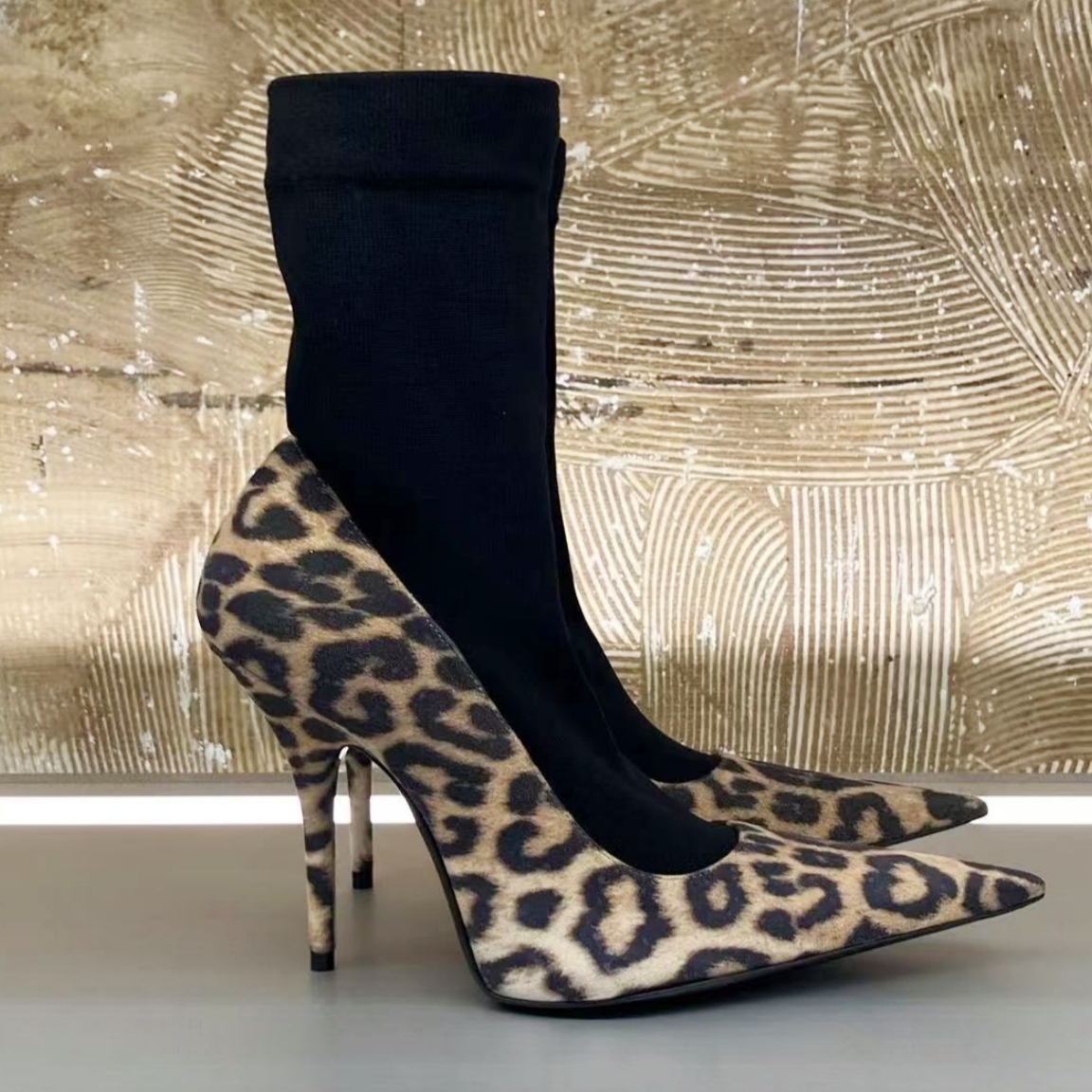 Luxury Designer High heel boot Womens Dress shoe leopard print Pumps Leather booties High quality kitten Stiletto Heel Knight boot Classic Mule Casu