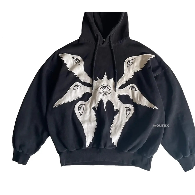 American Vintage Harajuku High Street Eye Embroidered Men Hoodie Women Sports Shirt Y2K Casual Top streetwear hoodie 241030