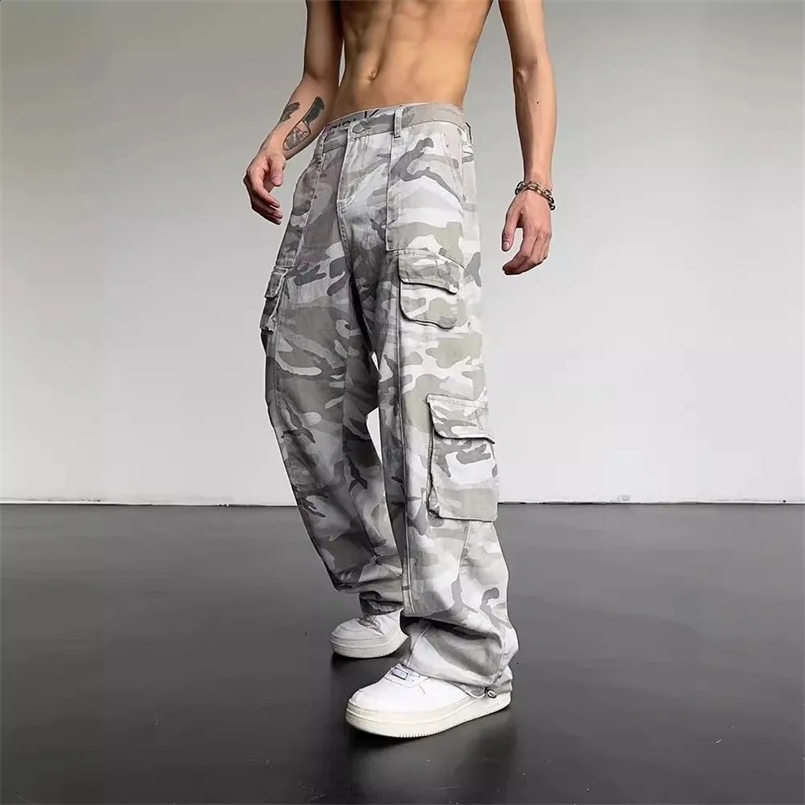 Japanese Vintage Camouflage Pants Mens Student Trendy Loose-Fit Straight-Leg Cargo Pants Wide-Leg Casual Trousers Hip Hop Style 250122