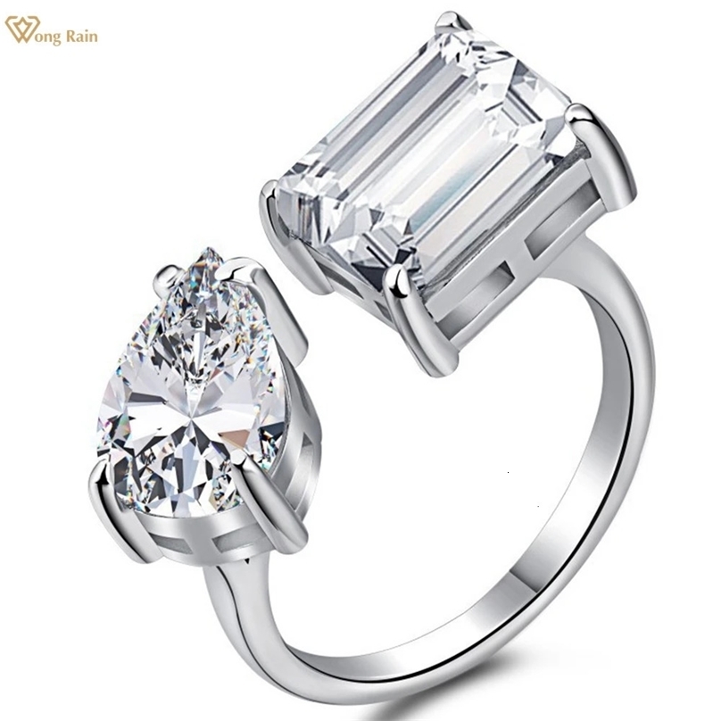 Wong Rain 100% 925 Sterling Silver Emerald Cut Created Gemstone Wedding Party Open Ring Fine Jewelry Christmas Gifs 240109