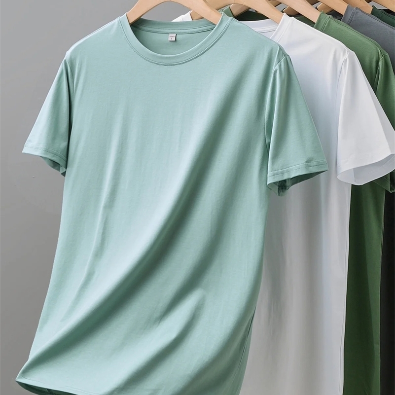 Dukeen Summer Thin Ice Silk T-Shirt for Men Crew Neck Short Sleeve Casual Soft Fitness Tops Plain Modal Cotton Oversized Tees 250305