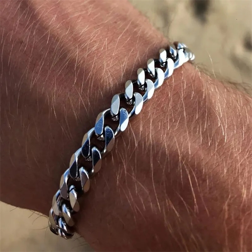 Charm Bracelets Trendy Cuban Chain Men Bracelet Classic Stainless Steel 357mm Width Chain Bracelet For Men Women Jewelry Gift 231121