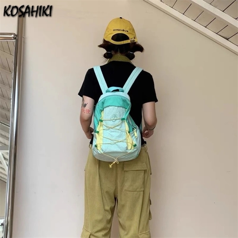 Patchwork Contrast Color Y2k Aesthetic Backpacks Vintage Streetwear Students Backpack Korean Women All Match Trendy Schoolbags 240620