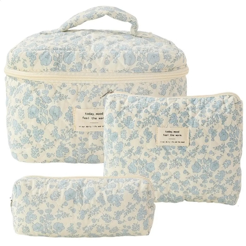 1pcs Cute Quilted Cotton Makeup Bag Women Zipper Cosmetic Organizer Cloth Handbag Box Shape Portable Toiletry Case for Girls 250324