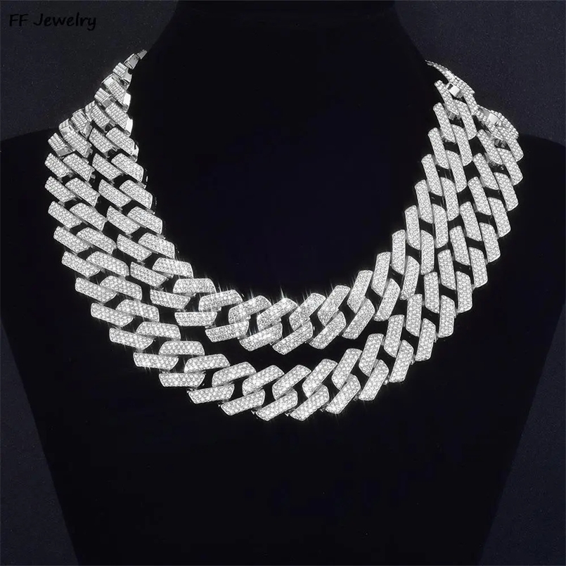 20 mm 3 rangs hommes Hip Hop Prong Collier de chaîne de liaison cubaine Bling Iced Out Rimestone Pavé Miami Rhombus Colliers cubains Bijoux 25012