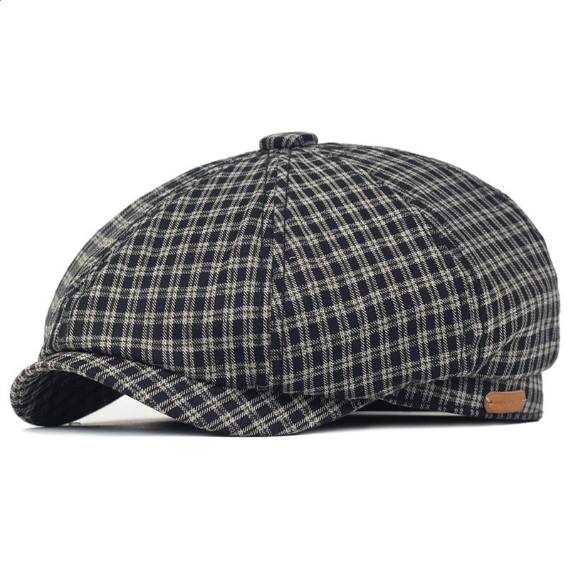 Spring Summer Plaid sboy Cap Breathable y Octagonal Hat Vintage Soft Casual Berets Cap Visor Gatsby Flat Ivy Hat 250403bj