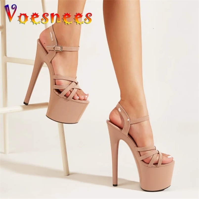 European And American Fashion 17CM High Heels Summer Narrow-Band Sandals Sexy Hollow Out Buckle Slim Heel Womens Shoes 250122