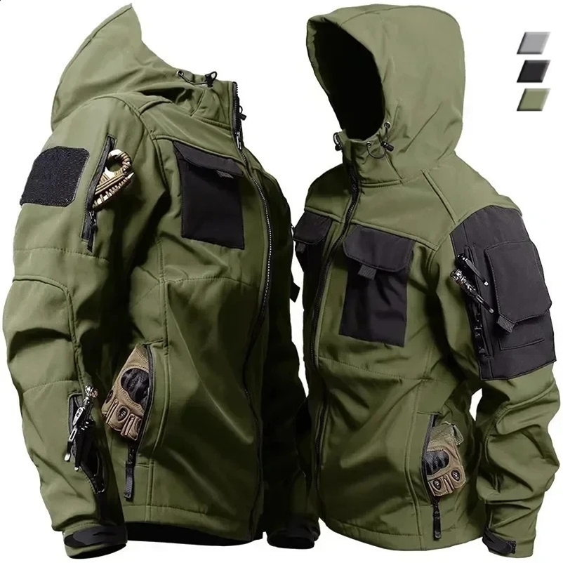 Tactical Jackets Men Military Outdoor Waterproof Hood Windbreaker Work Wear Soft Shell Multi-pockets Hunting Motorcy Tops Winter 240829