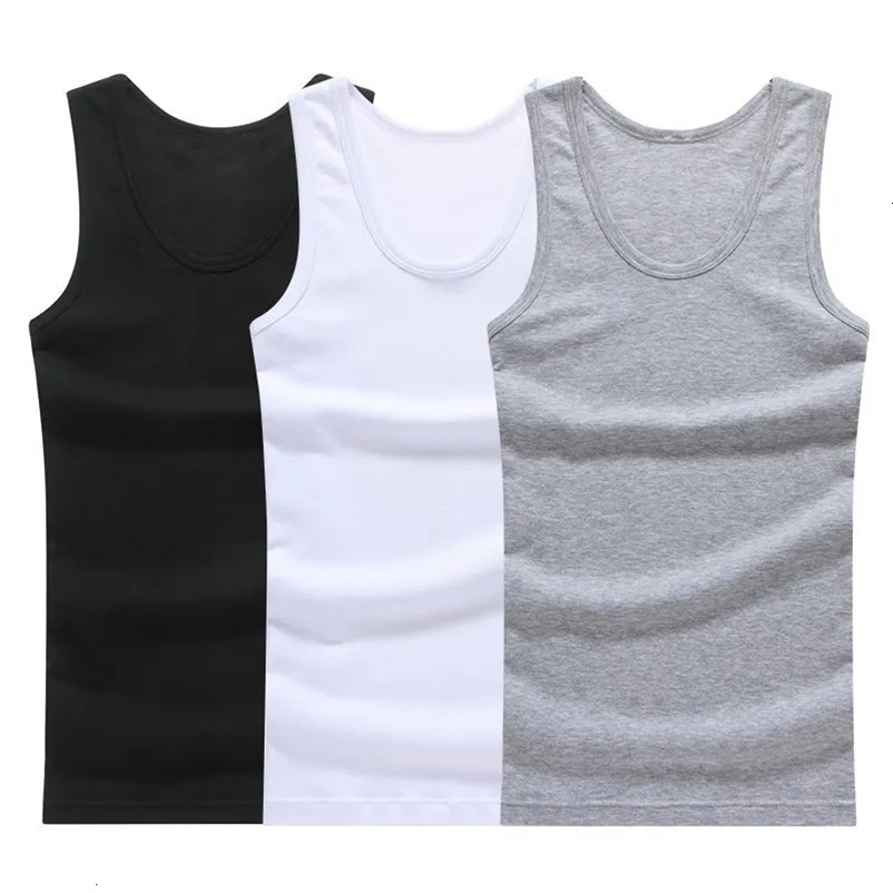 3pcs / 100% Cotton Mens Sleeveless Tank Top Solid Muscle Vest Undershirts O-neck Gymclothing Tees Whorl Tops 240415
